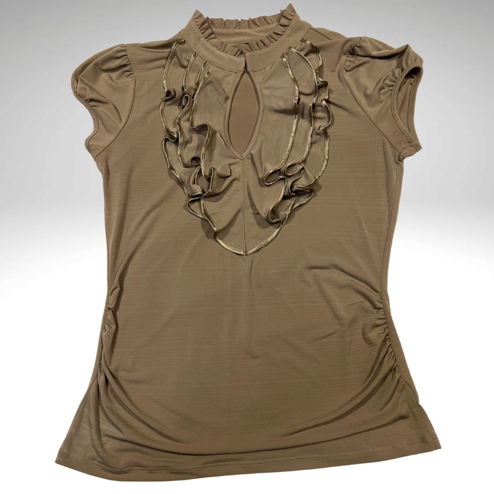 HeartSoul Top with Ruffled Key Hole Neck and Ruched Sides